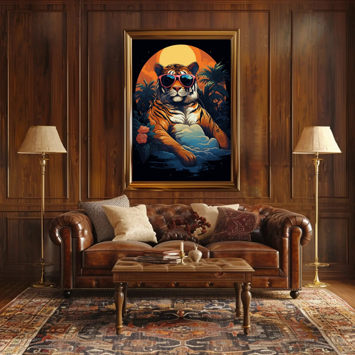 Stylized Tiger Tropical Escape Animal Poster