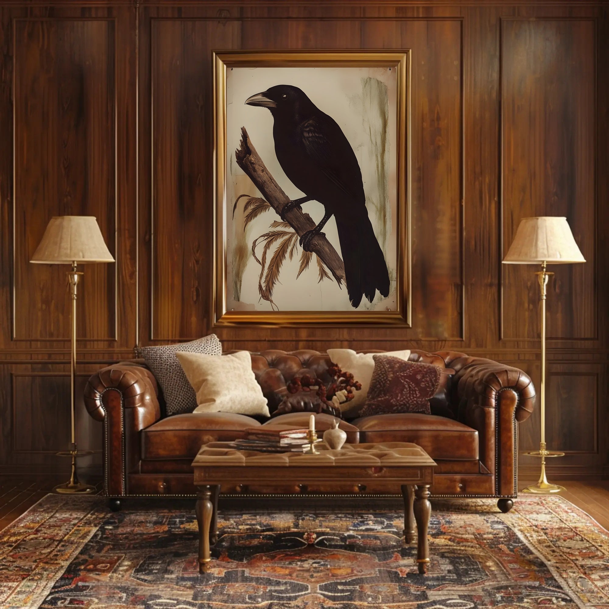 Raven on a Branch Wildlife Art Animal Poster PosterGoat