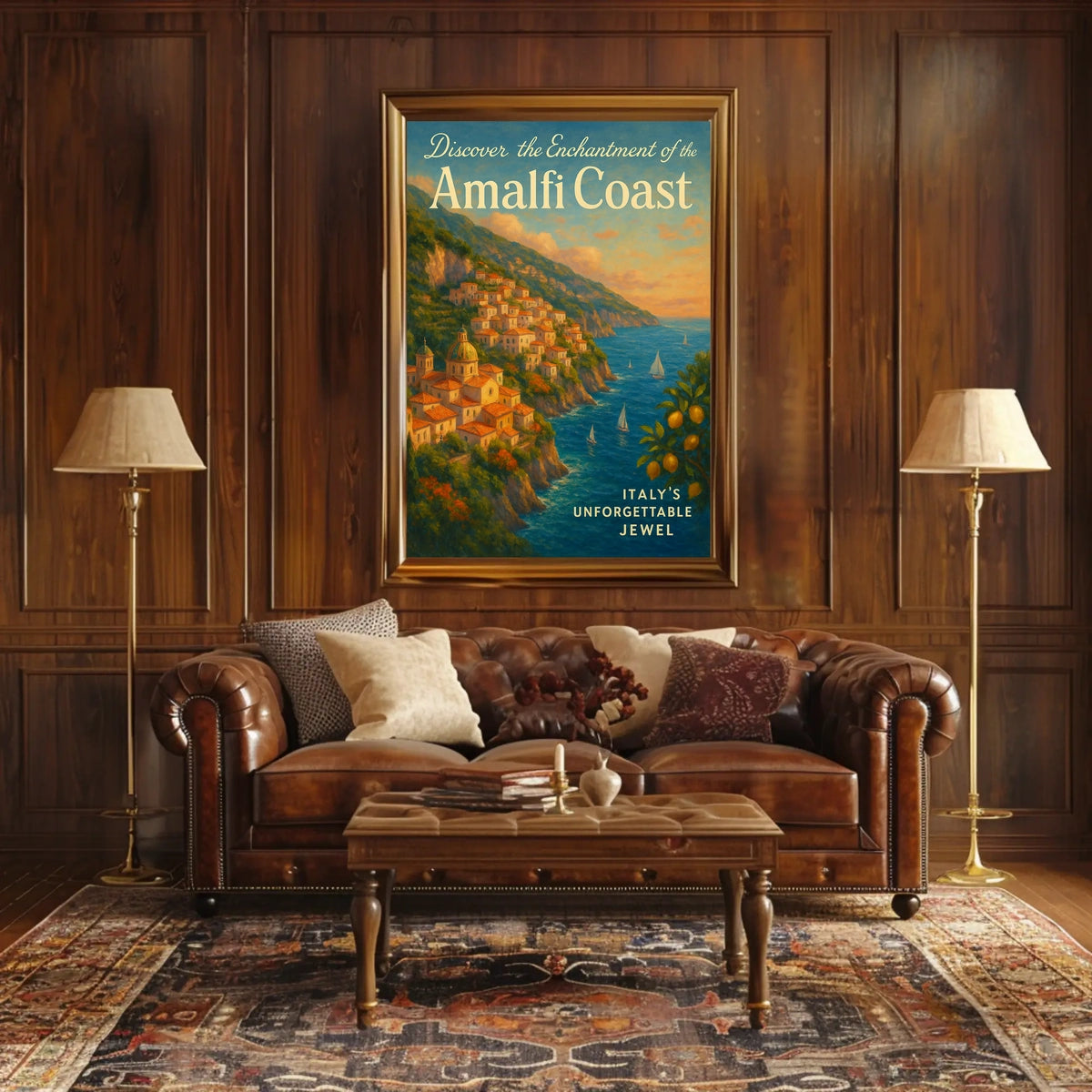 Amalfi Coast Vintage Travel Poster: Enchanting Seaside Escape