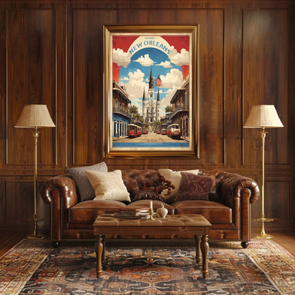 New Orleans Iconic Cathedral and Street Scene Poster