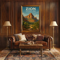 Zion National Park Vintage Red Rock Landscape Poster PosterGoat