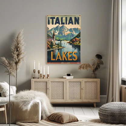 Italian Lakes Vintage Poster - Mountains Reflection