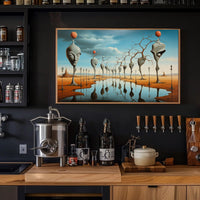 Surrealistic Landscape with Elongated Sculptures Artistic Poster