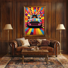 Vibrant Mini Cooper Pop Art Psychedelic Style Artistic Poster
