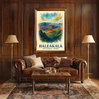 Haleakalā National Park Vibrant Landscape Watercolor Poster