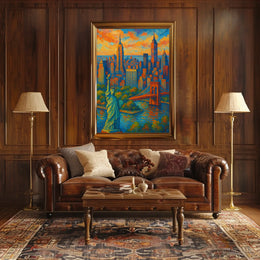 New York City Sunset Poster Modern Cityscape Urban Wall Art