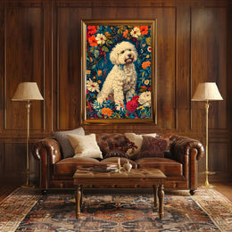 Fluffy Dog in Flower Garden Animal Poster