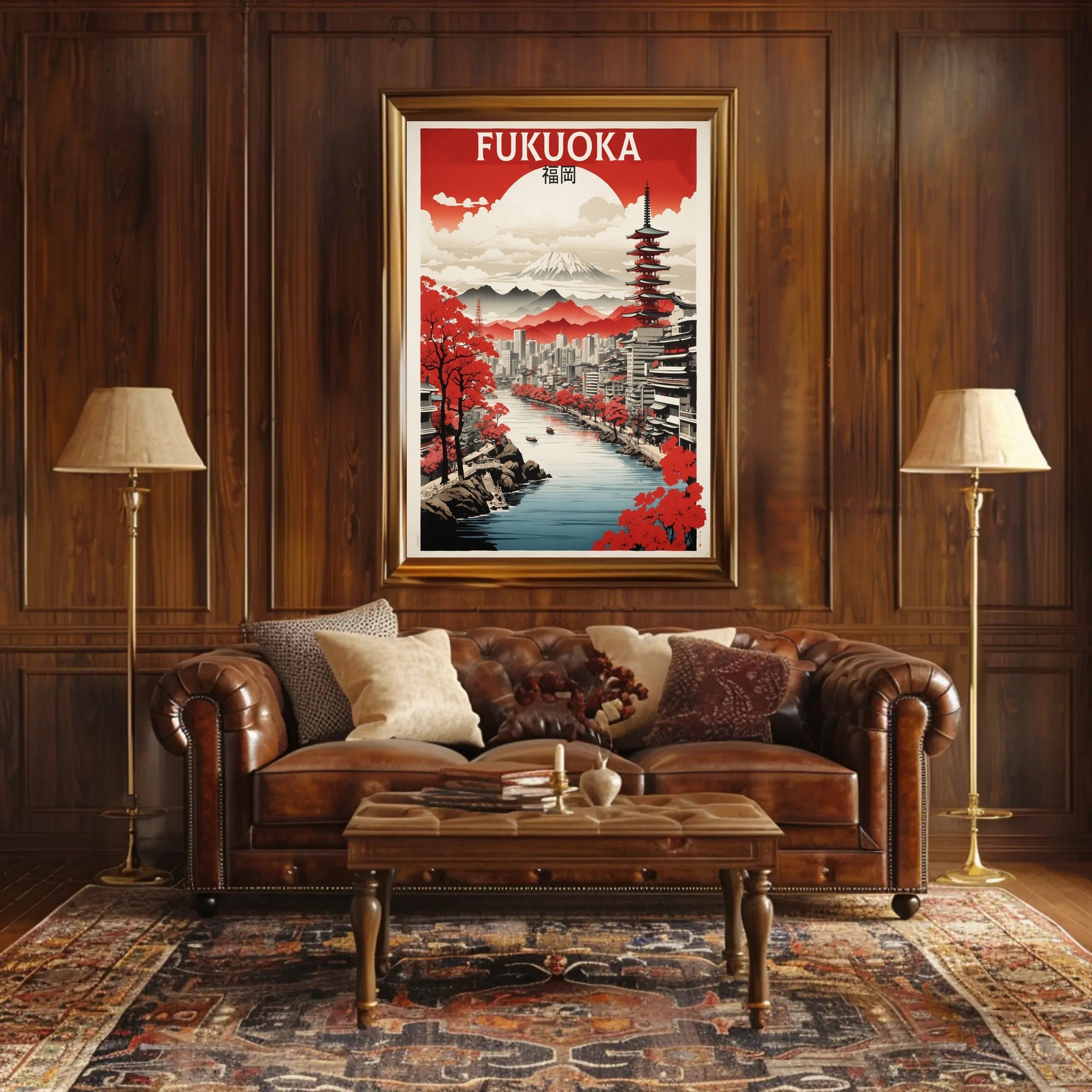 Fukuoka Cityscape Art Print Japanese Travel Poster