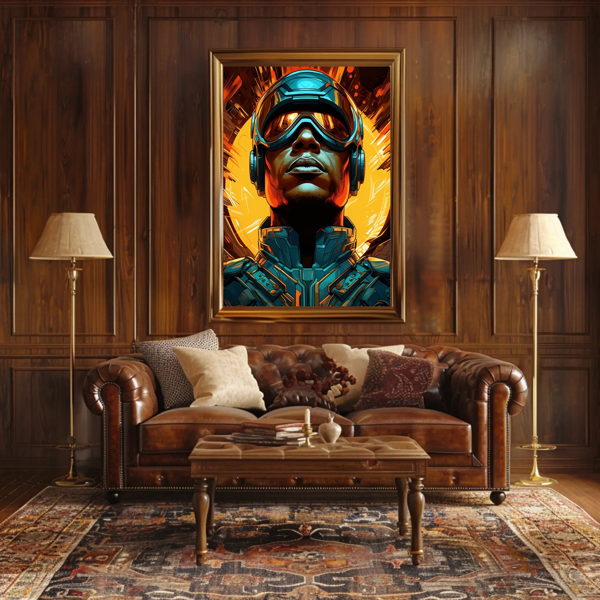 Futuristic Visor Warrior with Dynamic Energy Futuristic Sci-Fi Poster