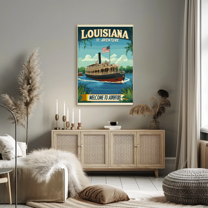 Vintage Travel Poster - Louisiana Steamboat Adventure