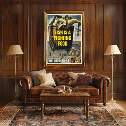 FISH IS A FIGHTING FOOD WWII Propaganda Poster PosterGoat