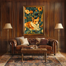 Corgi In Bloom Wall Art Print Decor