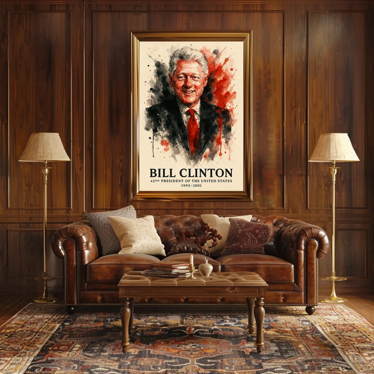 Bill Clinton Watercolor Portrait: Historical or Presidential Poster