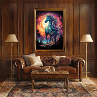 Majestic Unicorn in Mystical Cosmic Landscape Poster