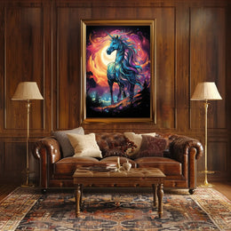 Majestic Unicorn in Mystical Cosmic Landscape Poster