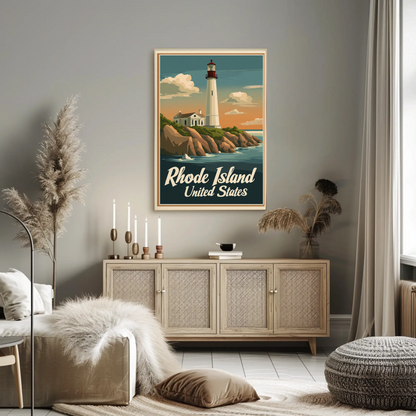 Rhode Island - Coastal Lighthouse Vintage Travel Poster