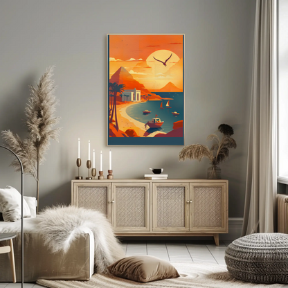 Coastal Egypt Boats And Temples Vintage Travel Poster