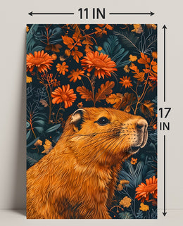 Nature-Inspired Groundhog and Floral Illustration Animal Poster