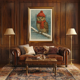 Winter Owl In Red Poster