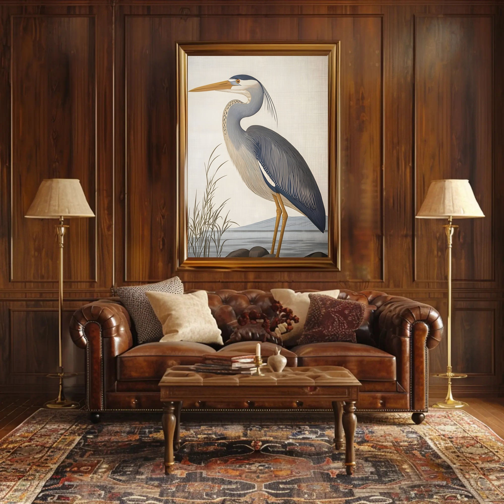 Heron Illustration Poster Elegant Coastal Wall Art