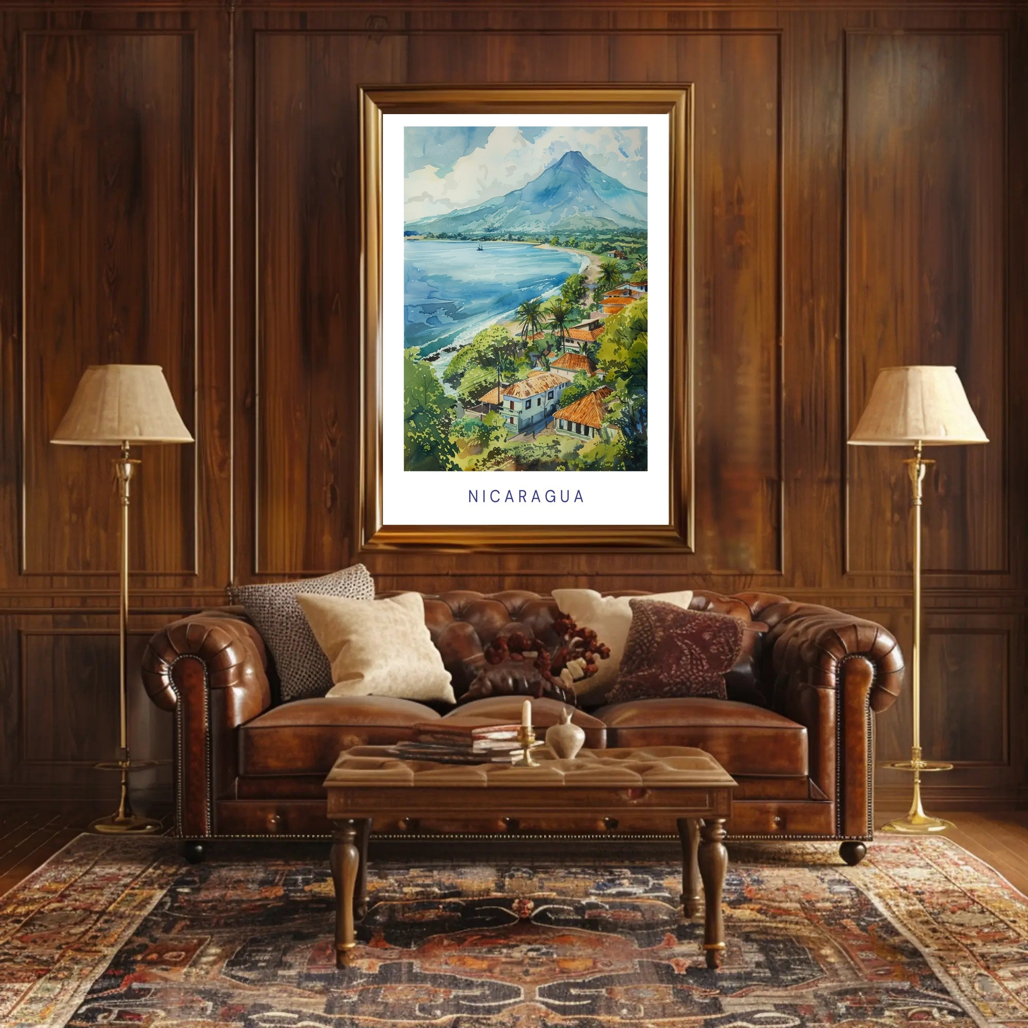 Nicaraguan Coastal Village Scene: Vibrant Travel Poster PosterGoat