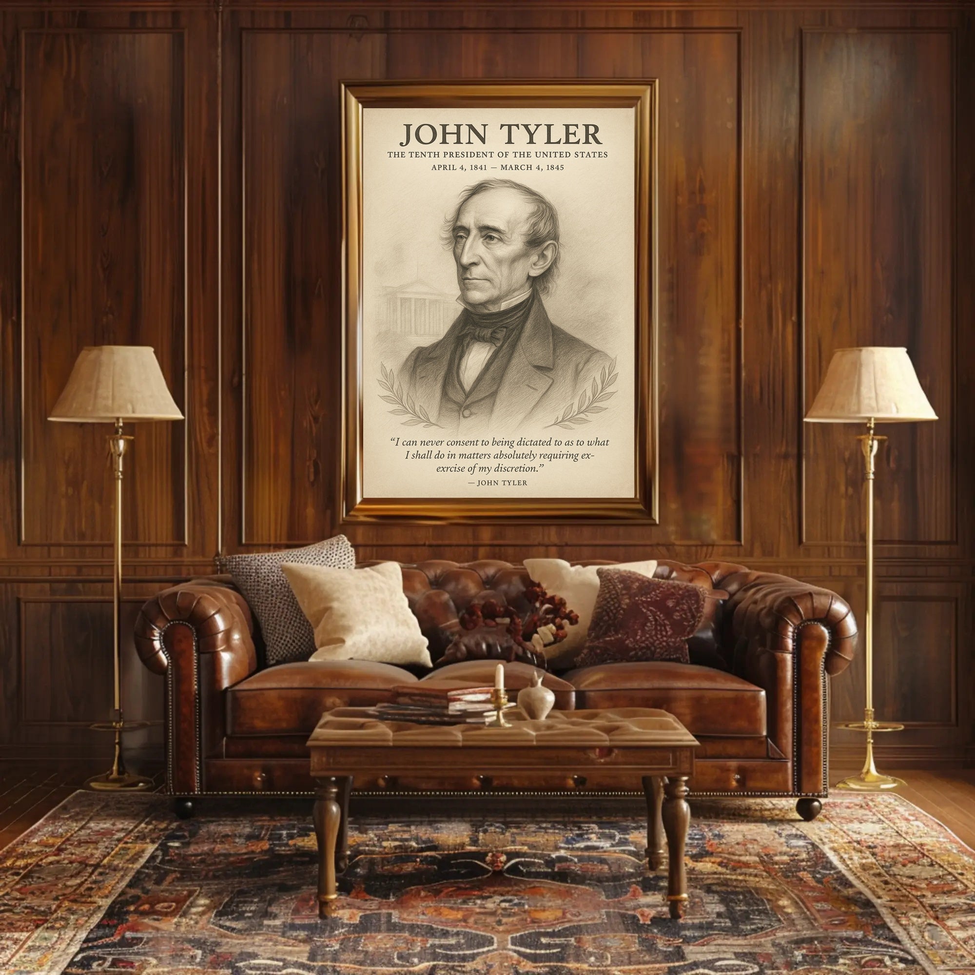 John Tyler 10th President Sketch Poster Art Print for Home Decor PosterGoat