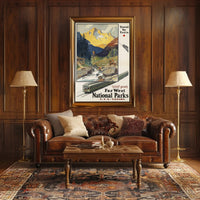 Far West Travel Poster Vintage Train National Parks