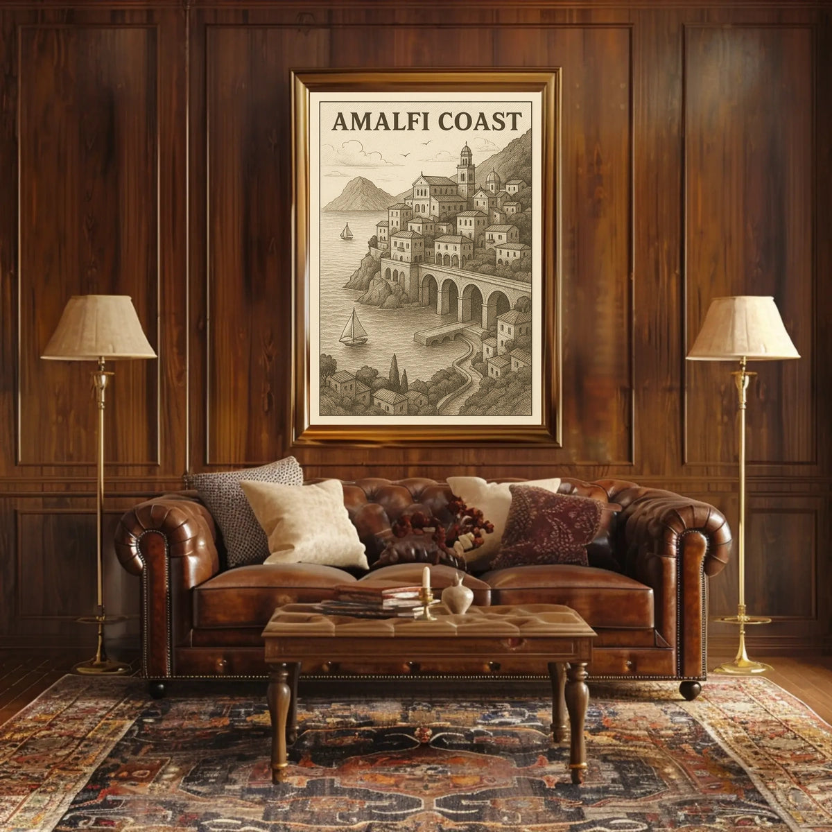 Amalfi Coast Illustration Poster Wall Art 18x24 Print