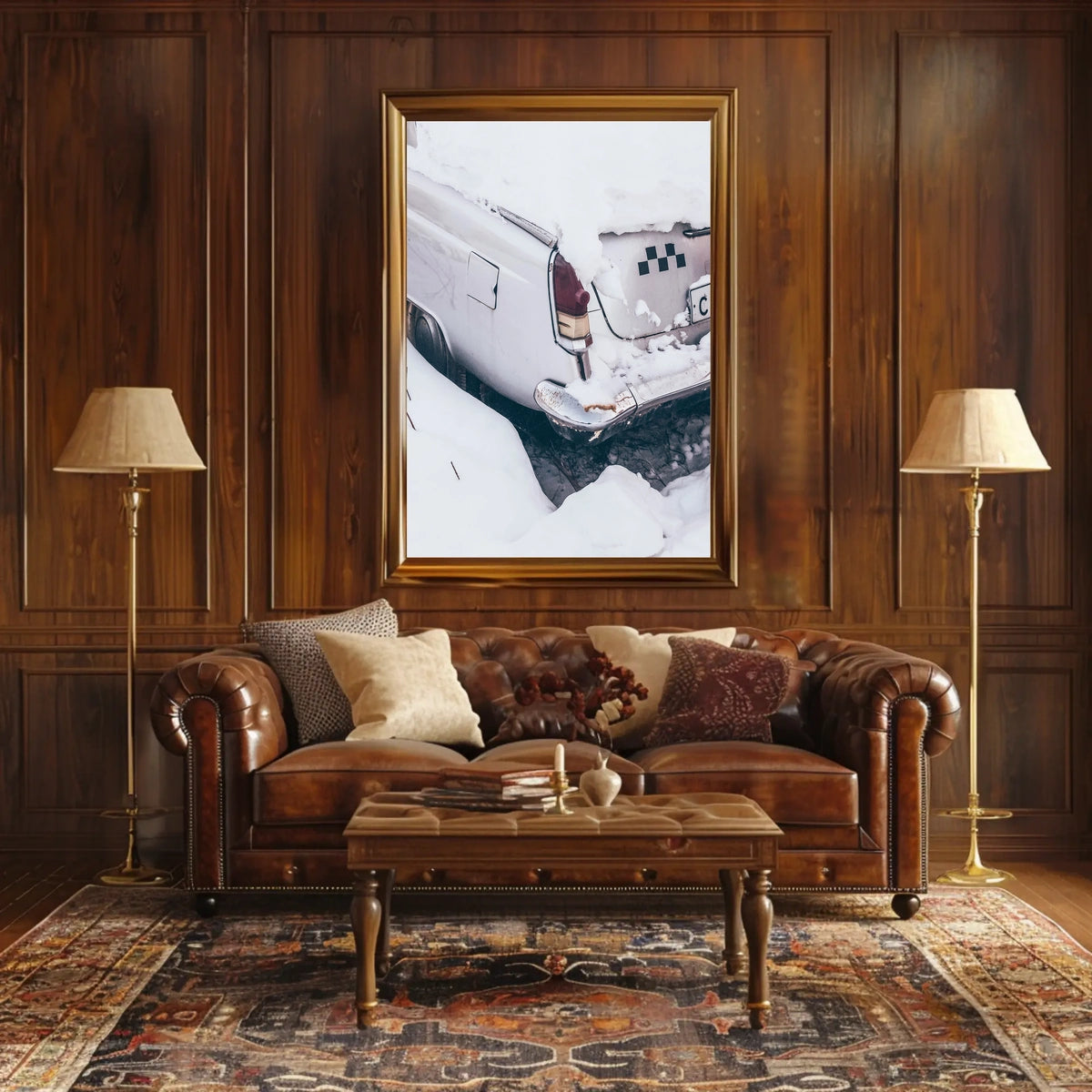Vintage Car In Snow Vintage Poster