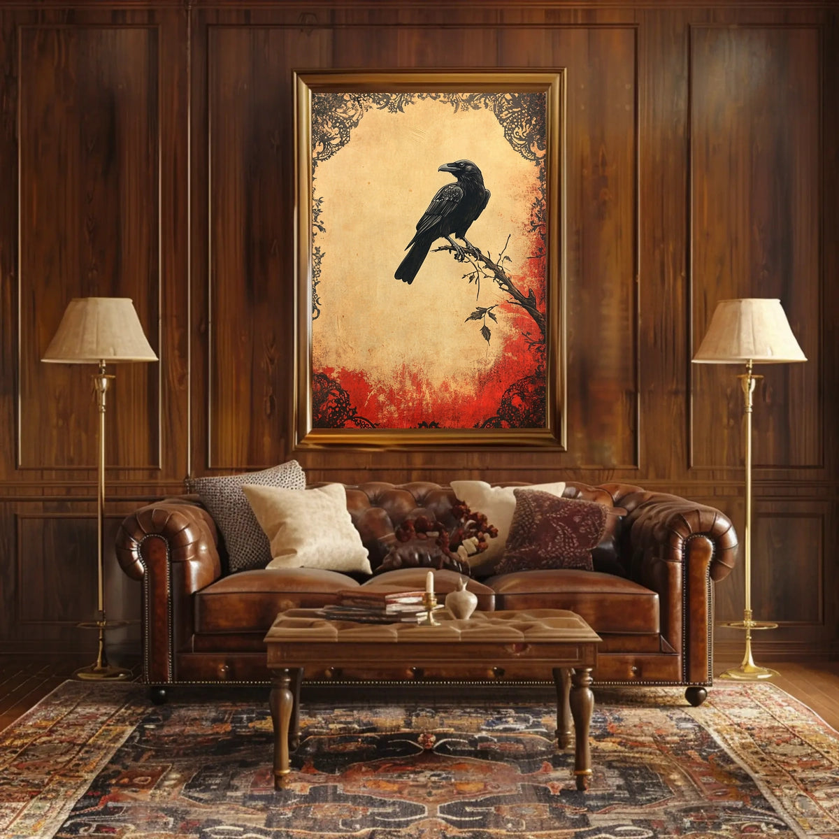 Raven on a Branch Artistic Vintage Animal Poster