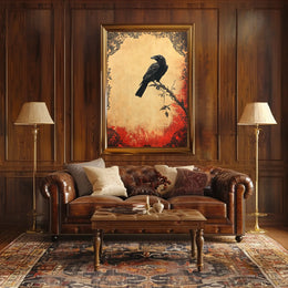 Raven on a Branch Artistic Vintage Animal Poster