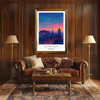 Edinburgh Evening Skyline Travel Poster