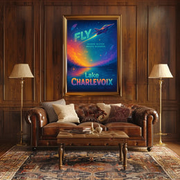 Fly Adventures Over Lake Charlevoix Futuristic Sci-Fi Poster