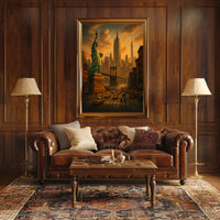New York City Poster Vintage Sunset Cityscape Wall Art