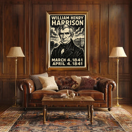 William Henry Harrison 9th President of the United States B & W Comic Sketch Poster