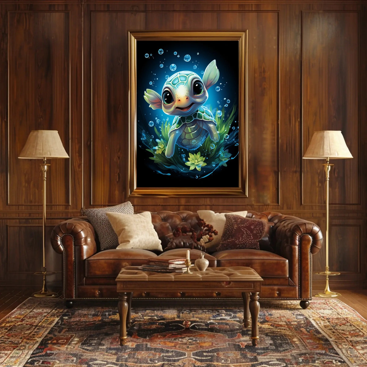 Whimsical Baby Turtle Underwater Fantasy Art Poster