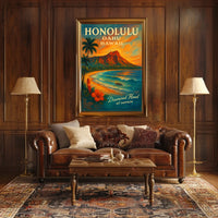 Diamond Head Sunrise Vintage Travel Poster
