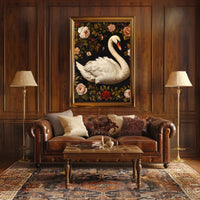 Graceful Swan Wall Art Amidst Blossoms