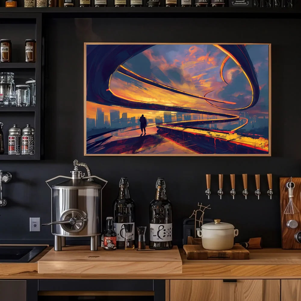Futuristic Cityscape Sunset: Pathway to Possibilities