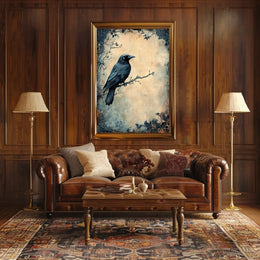 Stylized Raven on Branch Artistic Animal Poster
