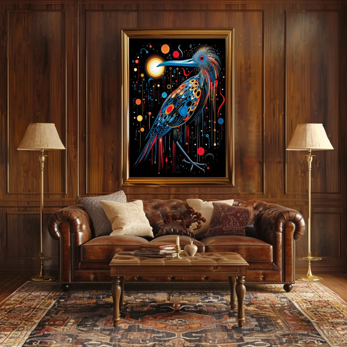 Vibrant Cosmic Bird in Abstract Artistic Poster