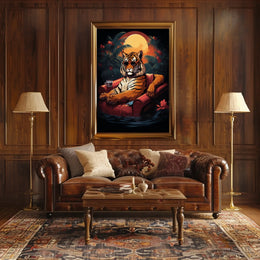 Tiger Lounges in Armchair Tropical Jungle Animal Poster