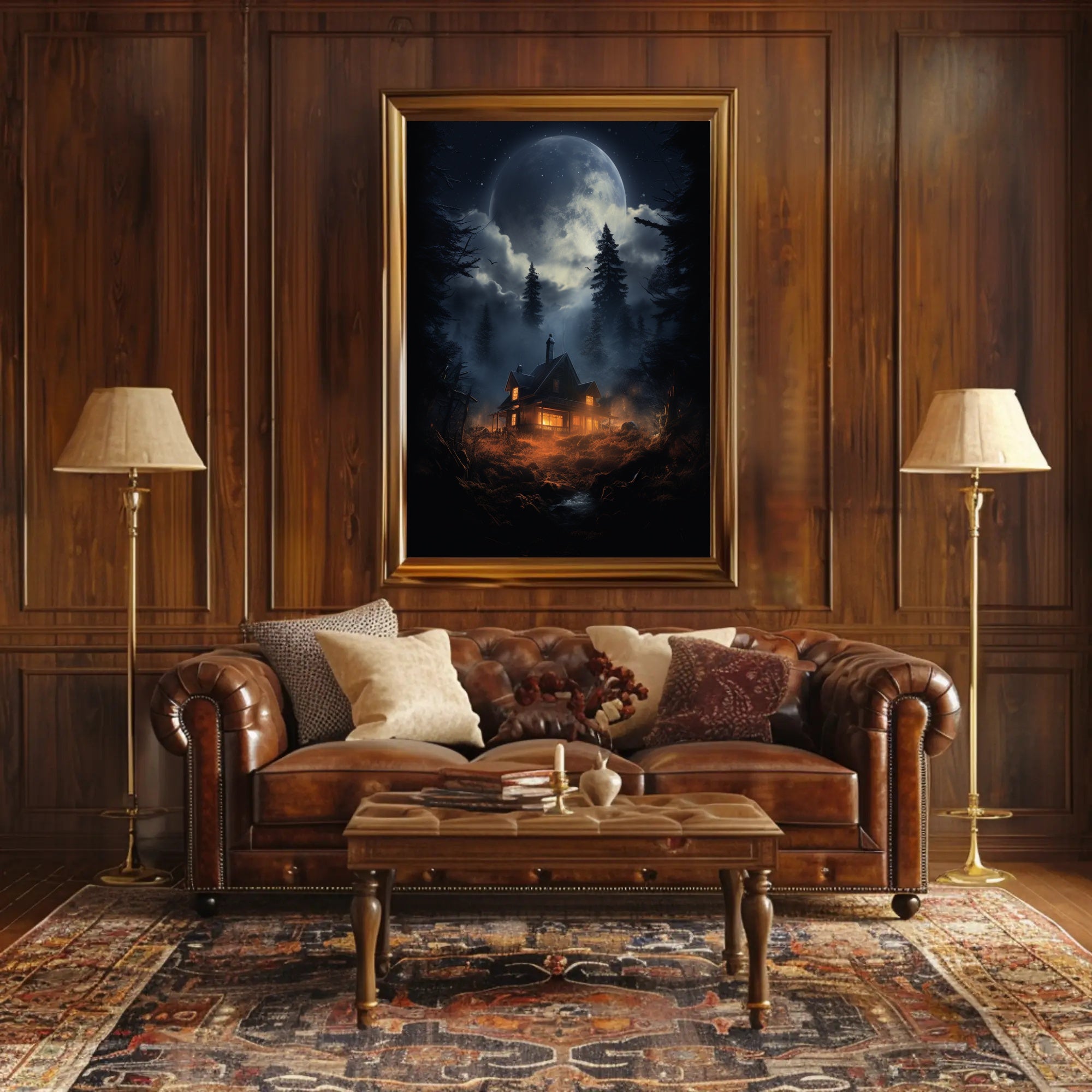 Moonlit Cabin In The Woods Poster