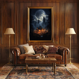 Moonlit Cabin In The Woods Poster