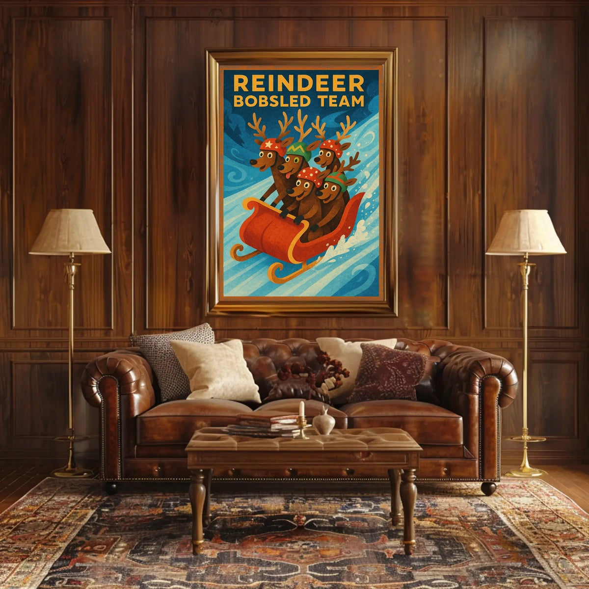 Reindeer Bobsled Adventure Poster: Fantasy or Mythology Poster