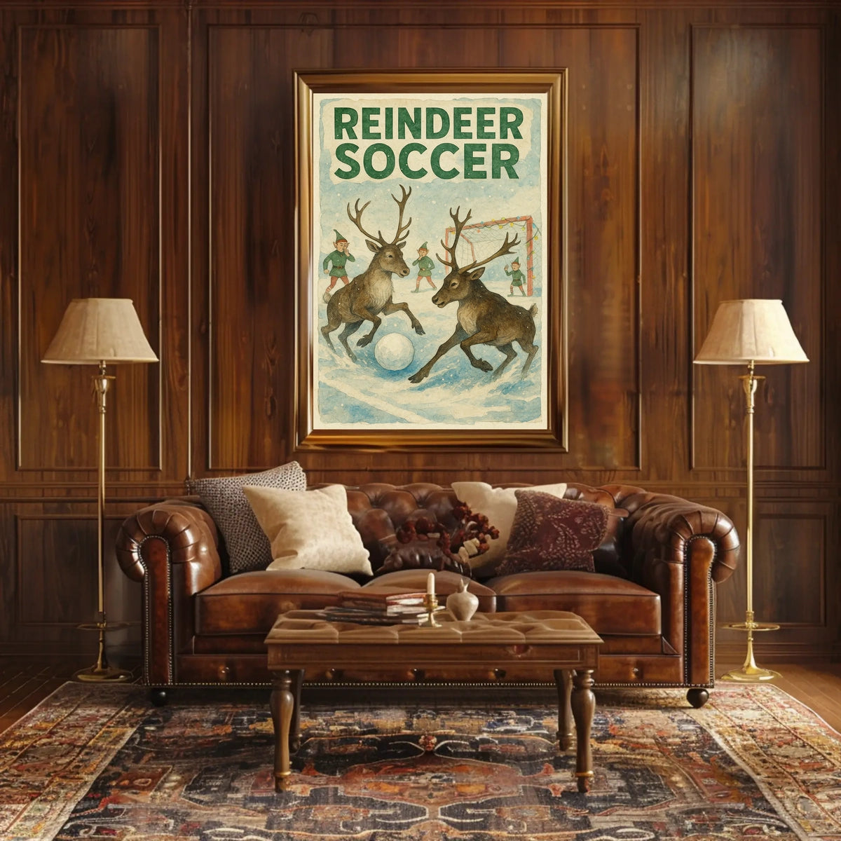 Reindeer Soccer Match: Vintage Holiday Poster Art