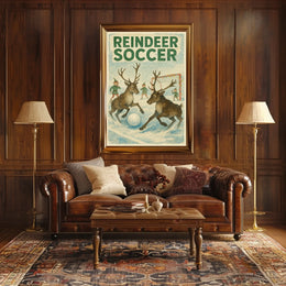 Reindeer Soccer Match: Vintage Holiday Poster Art