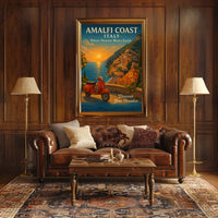Amalfi Coast Sunset Vintage Travel Poster Art
