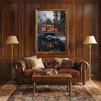 Cozy Winter Retreat in Forest Setting - Travel Poster