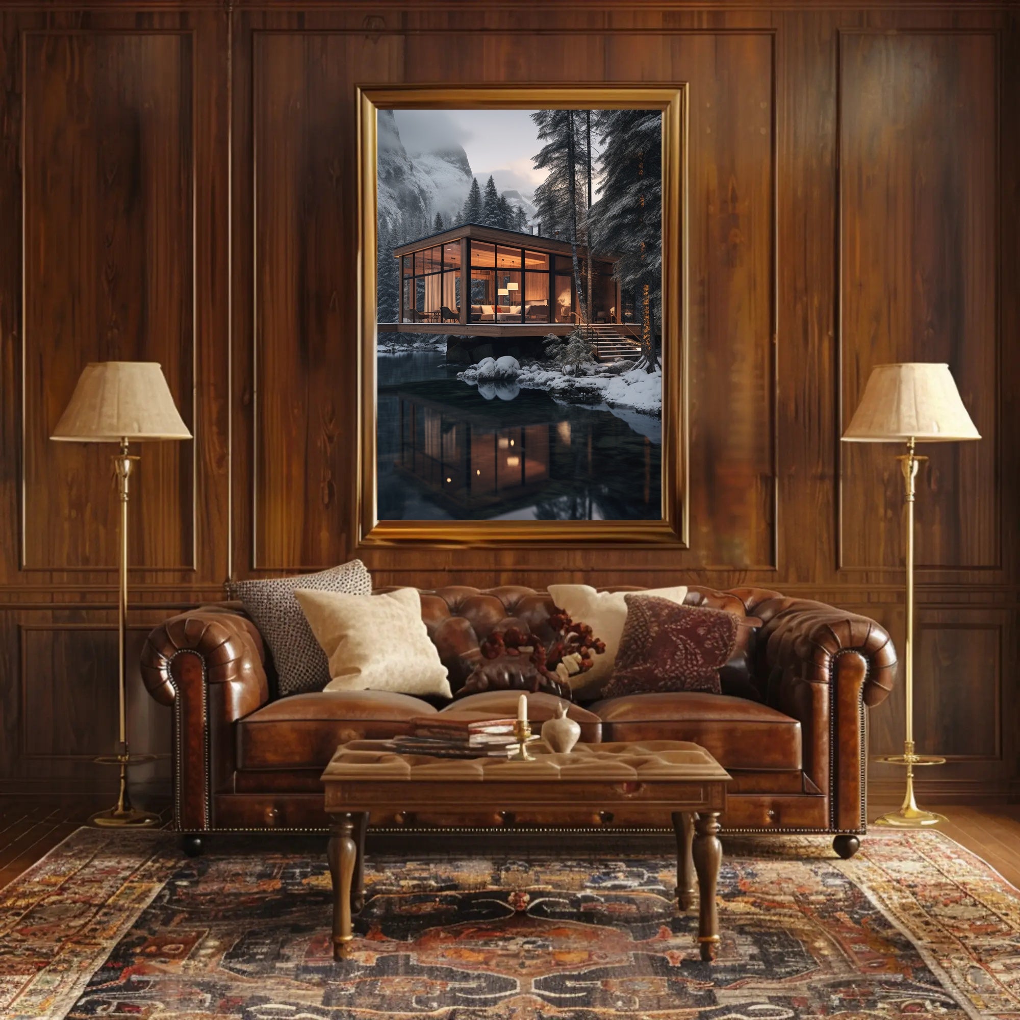 Cozy Winter Retreat in Forest Setting - Travel Poster